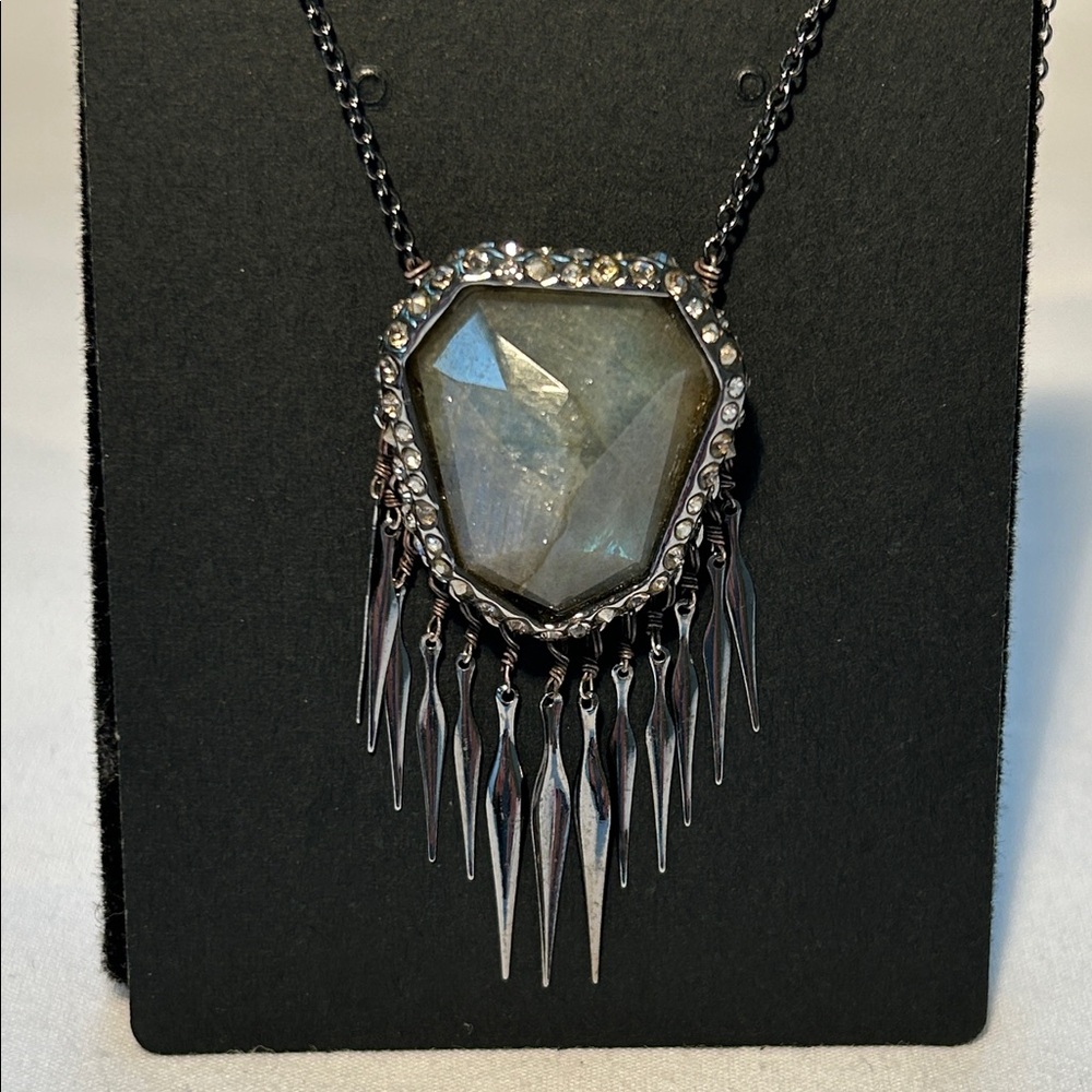 Alexis Bittar Laborite & Crystal Pendant Necklace in Gunmetal Finish